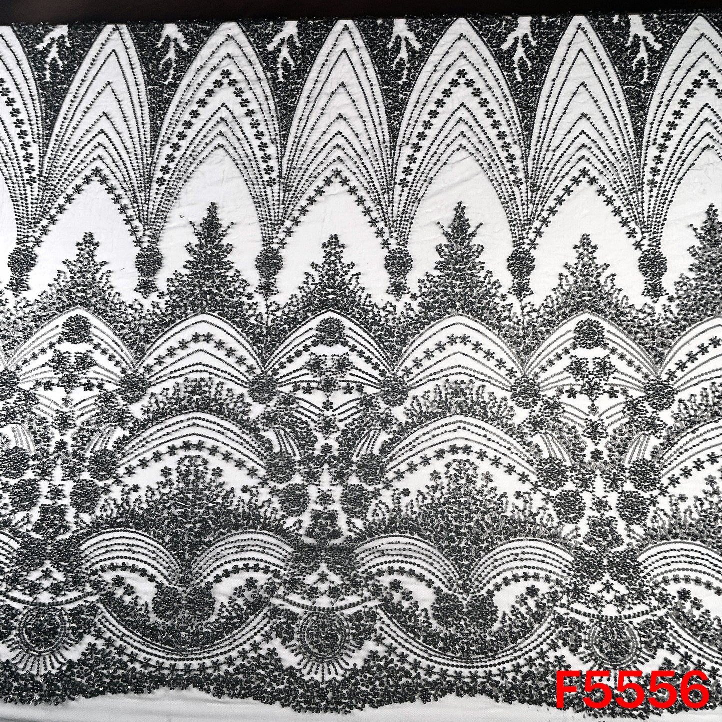 Cut Dana Sequins Pearl Embroidered Net Fabric - F5556