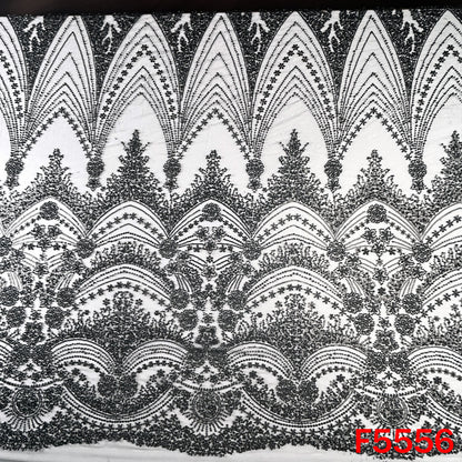 Cut Dana Sequins Pearl Embroidered Net Fabric - F5556