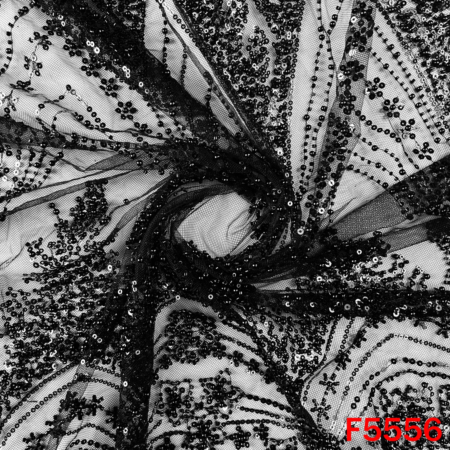 Cut Dana Sequins Pearl Embroidered Net Fabric - F5556