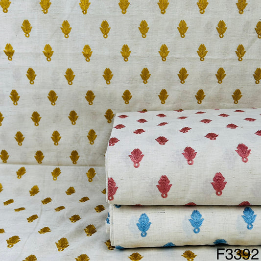 Thread Embroidered Cotton Silk Fabric-F3392