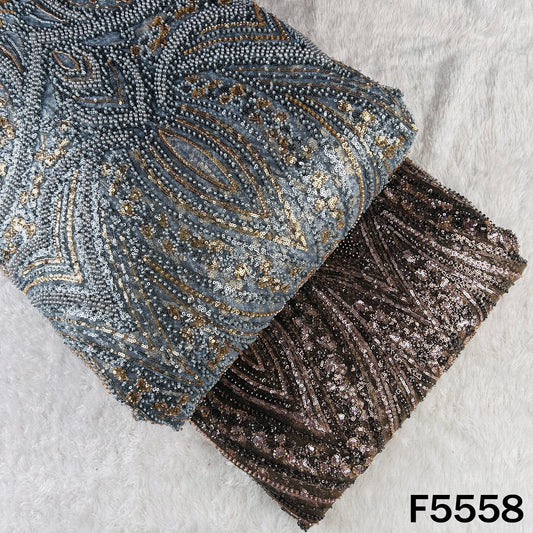 Cut Dana Sequins Pearl Embroidered Net Fabric - F5558