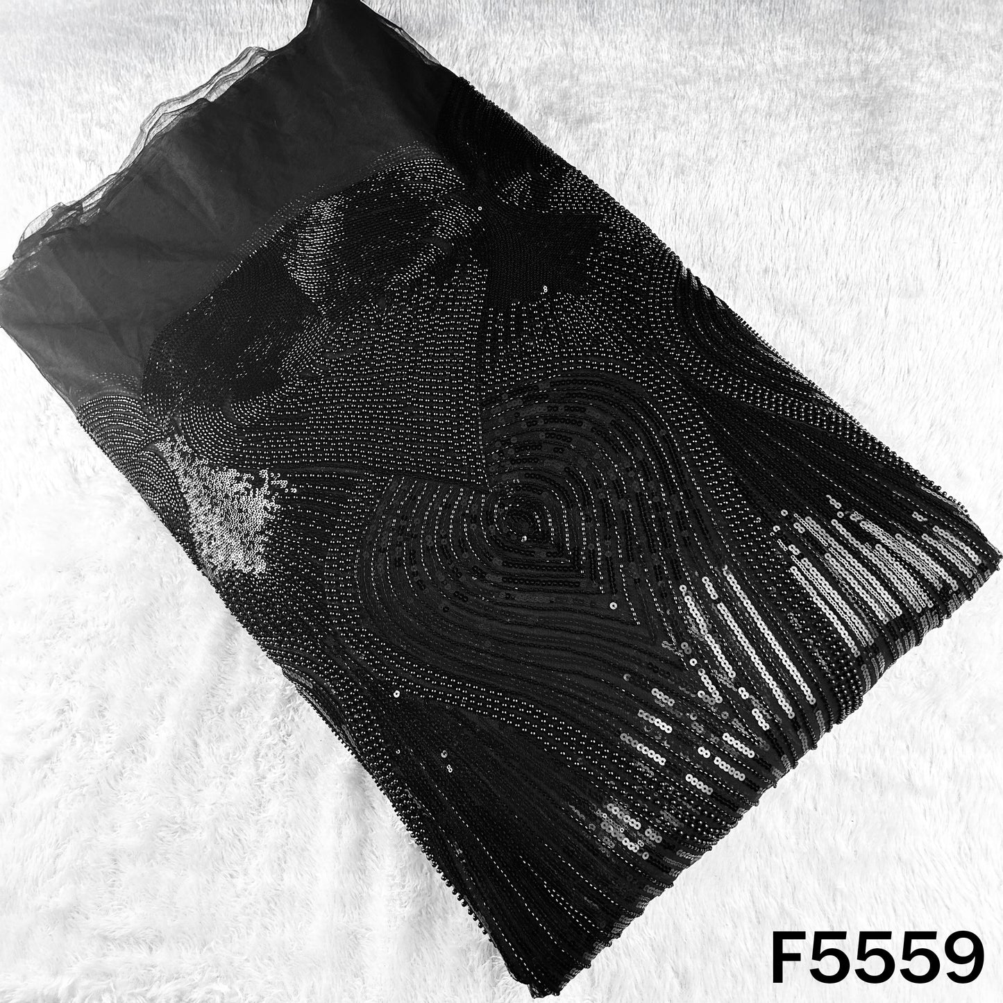 Cut Dana Sequins Pearl Embroidered Net Fabric - F5559