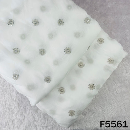 Dyeable Cut Dana Zari Work Organza Fabric - F5561