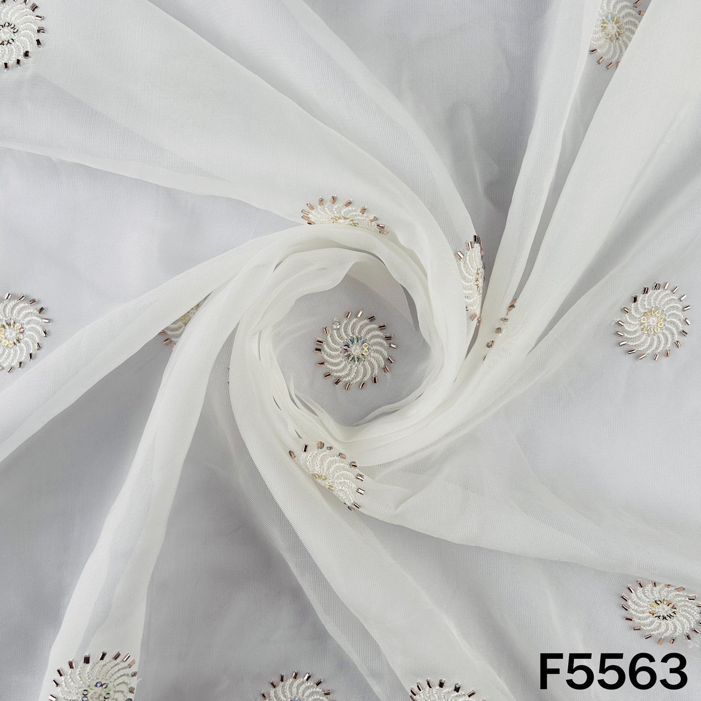 Dyeable Thread Sequins Work Organza Fabric - F5563