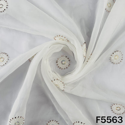 Dyeable Thread Sequins Work Organza Fabric - F5563