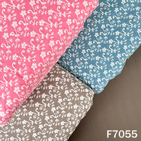 Thread Embroidered Cambric Cotton Fabric - F7055