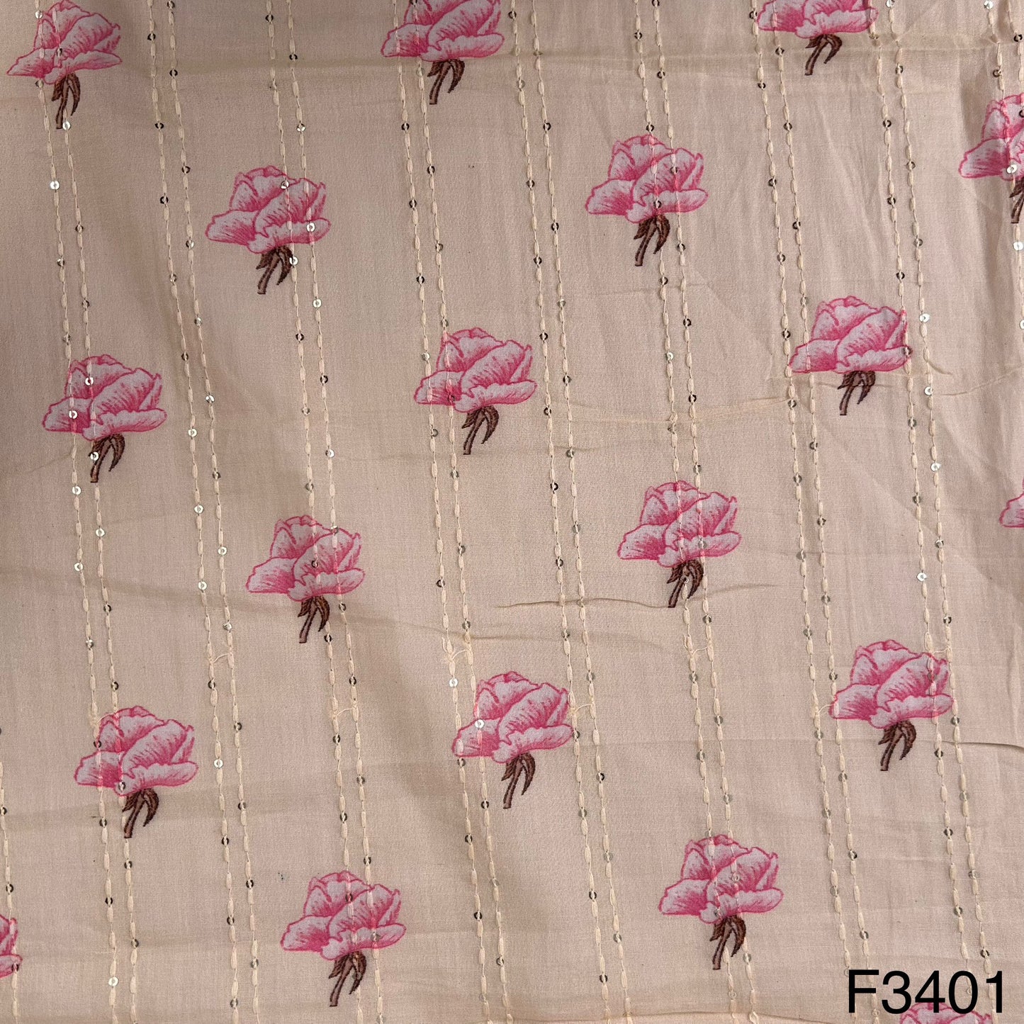 Thread Embroidered Cotton Fabric-F3401