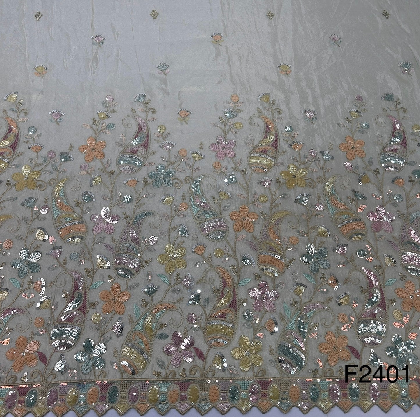 Zari Threads  Sequins Silk  Tissue Fabric-F2401