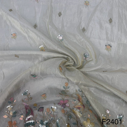 Zari Threads  Sequins Silk  Tissue Fabric-F2401