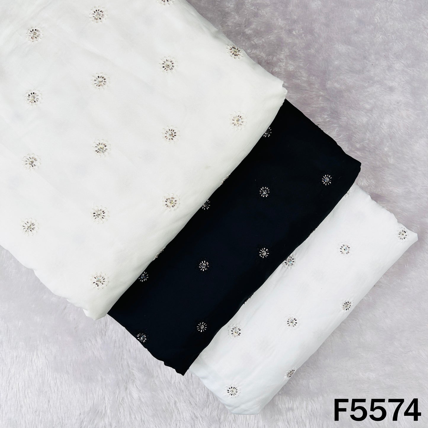 Cut Dana Thread Embroidered Cotton Silk Fabric - F5574