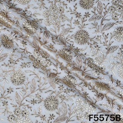 Zari Sequins Emberoidered Georgette Fabric - F5575