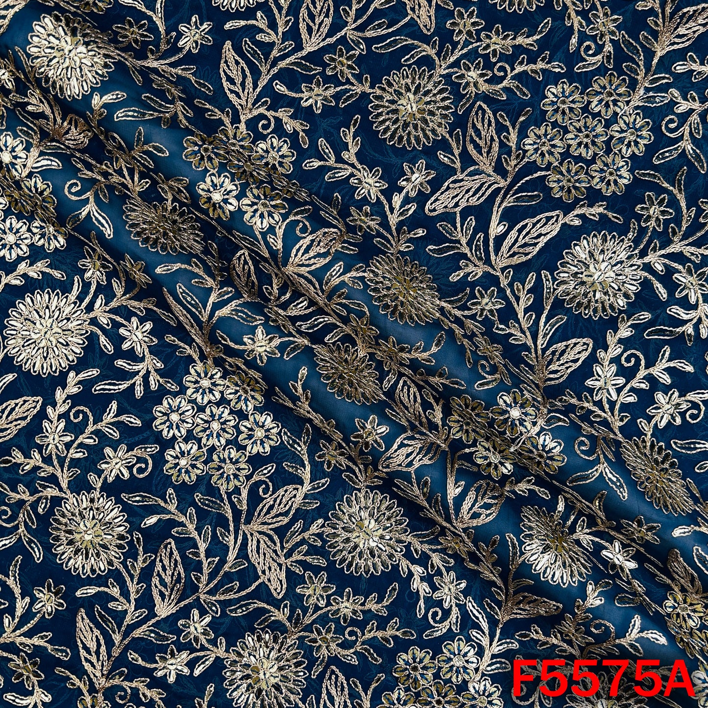 Zari Sequins Emberoidered Georgette Fabric - F5575