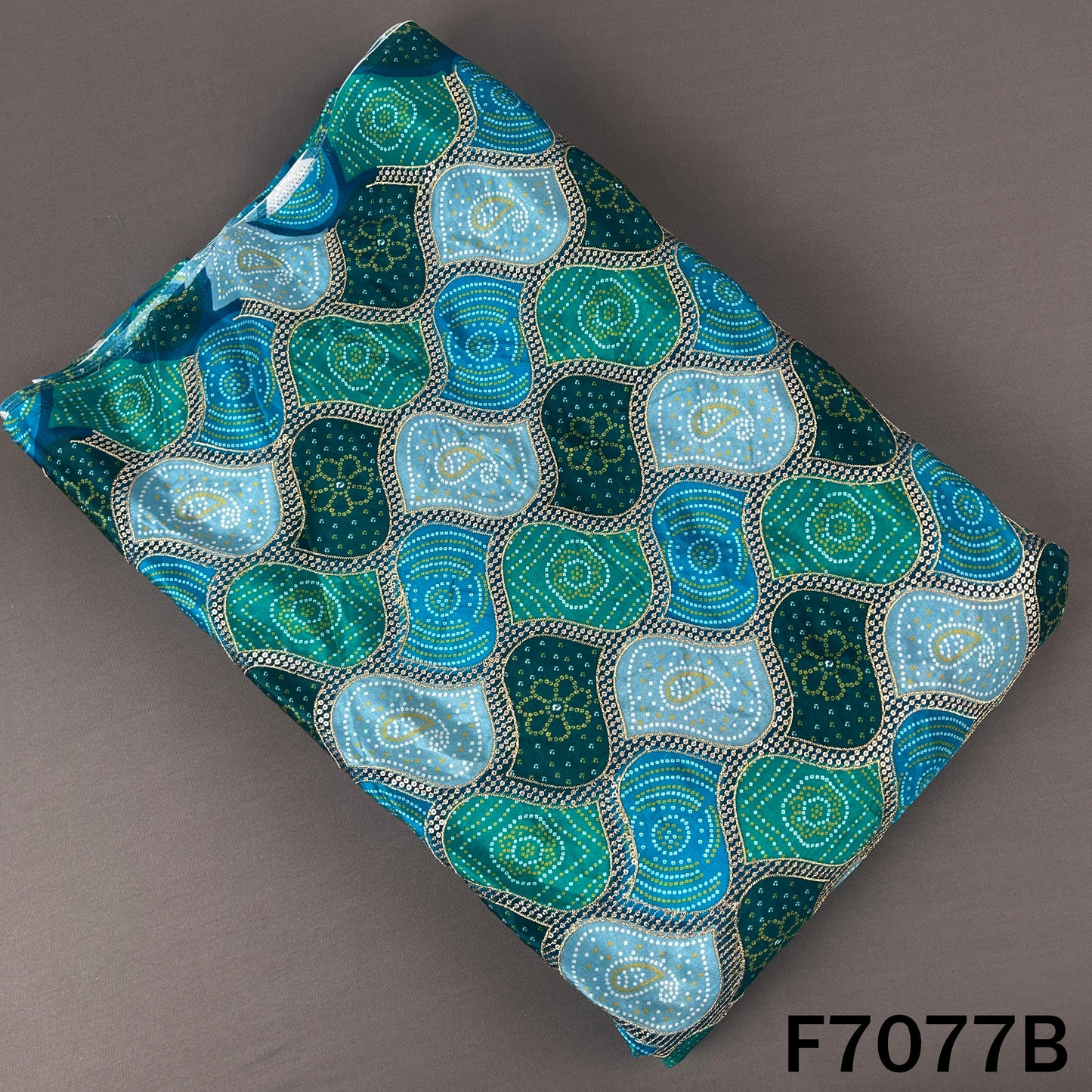Bandhani Print Zari Sequins Crepe Fabric - F7077