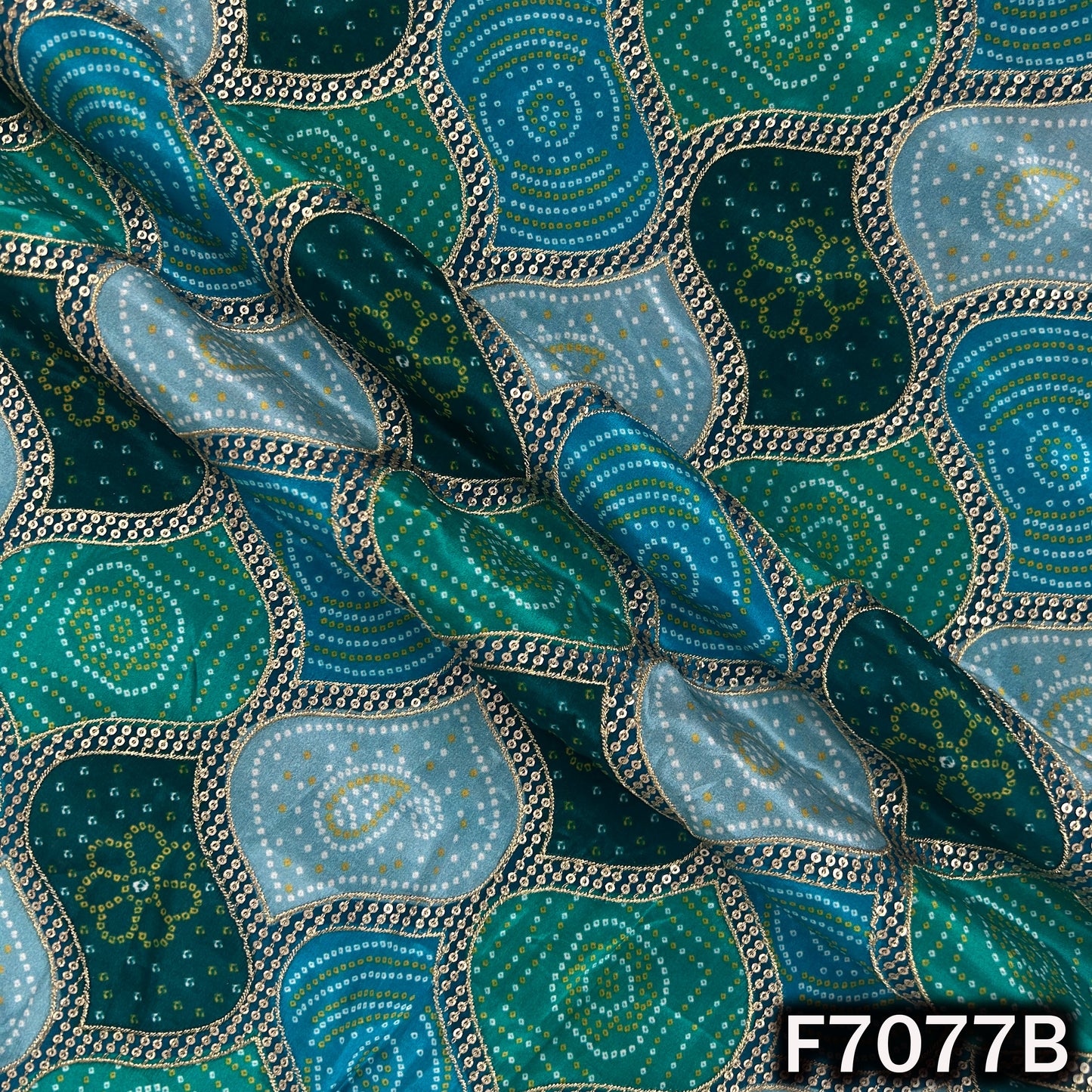 Bandhani Print Zari Sequins Crepe Fabric - F7077