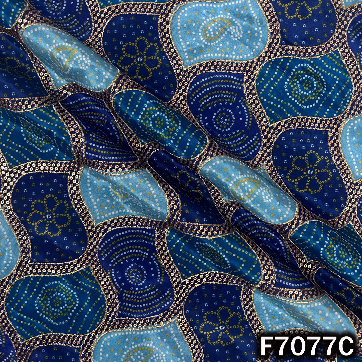 Bandhani Print Zari Sequins Crepe Fabric - F7077