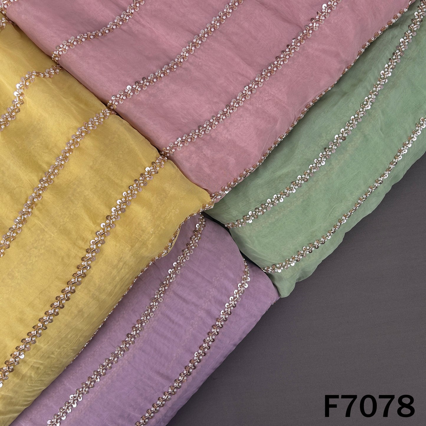 Cut Dana Sequins Pearl Work Organza Fabric - F7078