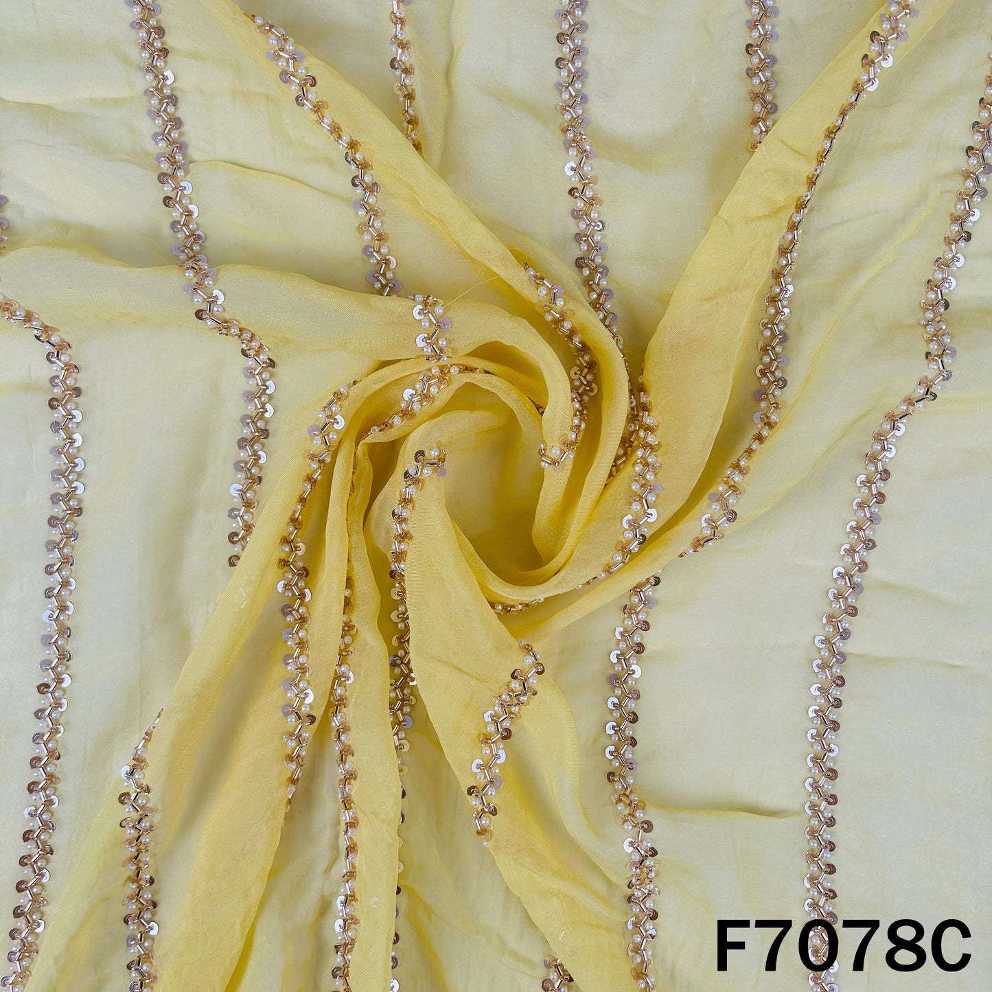 Cut Dana Sequins Pearl Work Organza Fabric - F7078