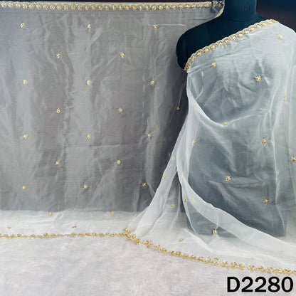 Dyeable Cut Dana Zari Sequins Work Organza Dupatta - D2280