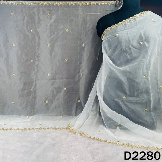 Dyeable Cut Dana Zari Sequins Work Organza Dupatta - D2280