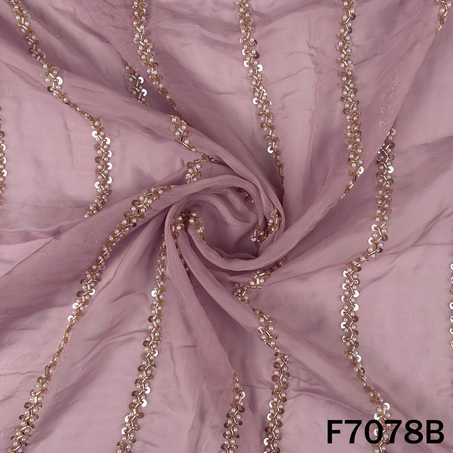 Cut Dana Sequins Pearl Work Organza Fabric - F7078
