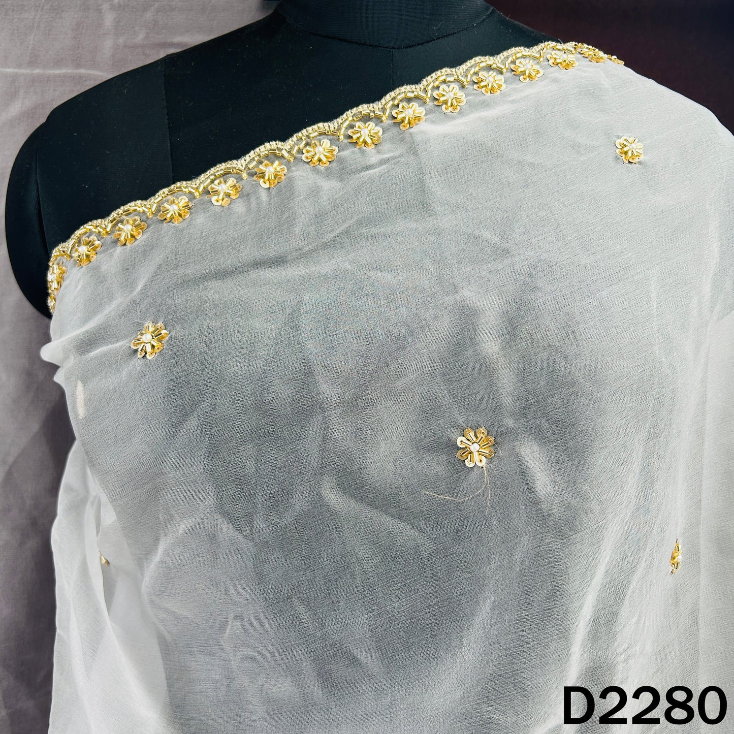 Dyeable Cut Dana Zari Sequins Work Organza Dupatta - D2280