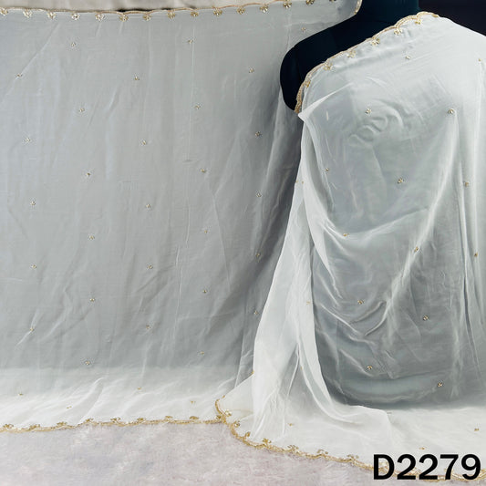 Dyeable Cut Dana Zari Sequins Work Organza Dupatta - D2279