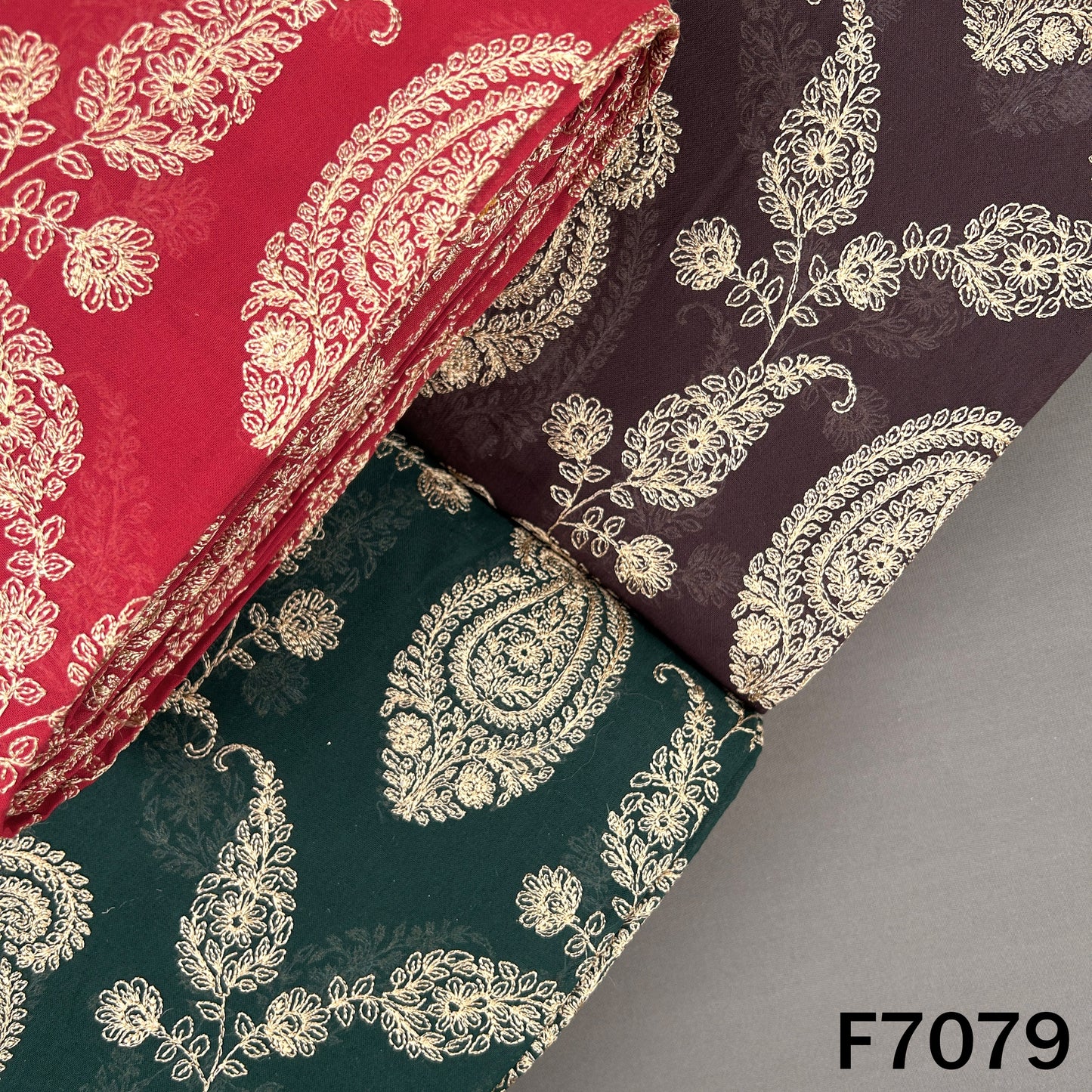 Thread Embroidered 2*2 Rubia Cotton Fabric - F7079