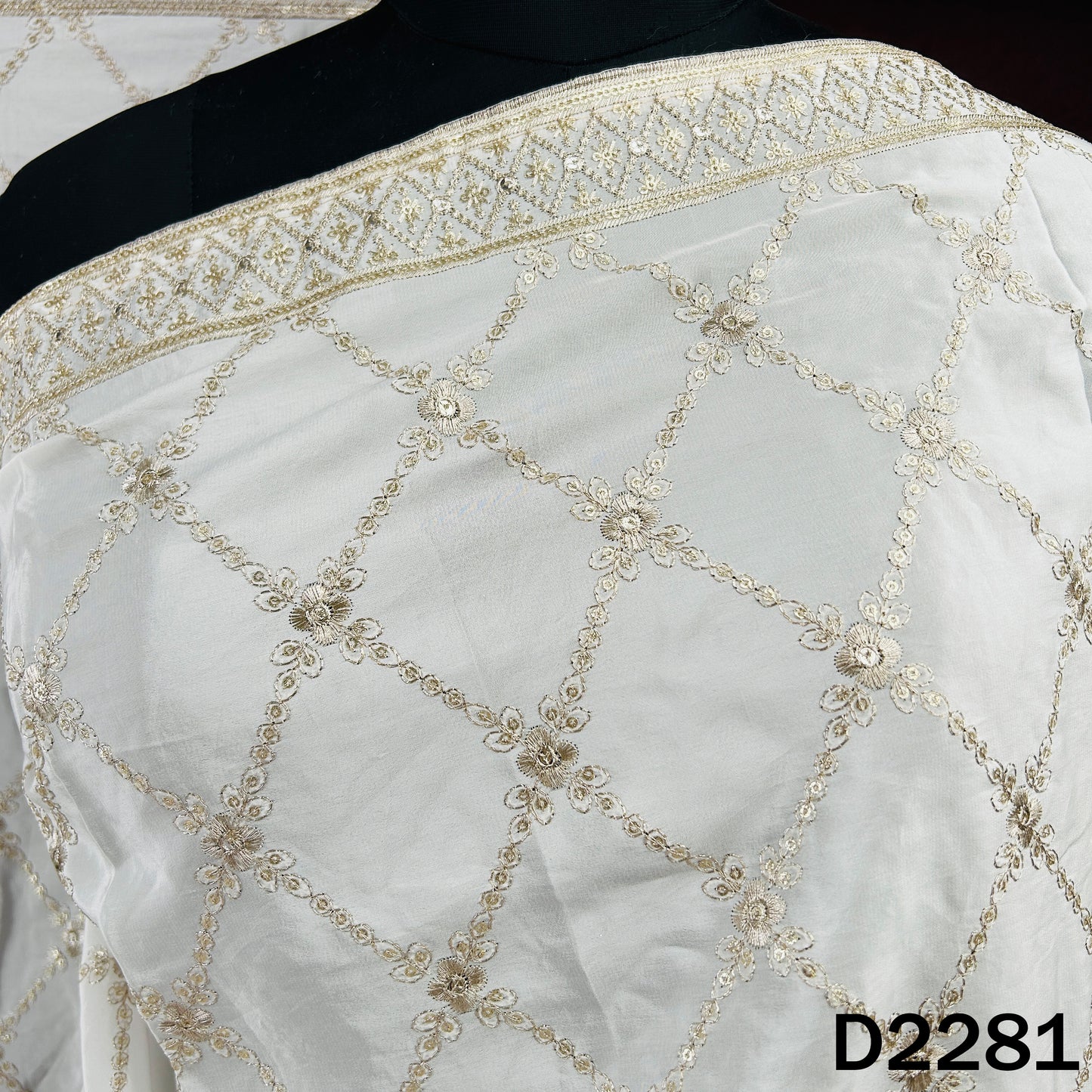 Dyeable Zari Sequins Embroidered Crepe Dupatta - D2281