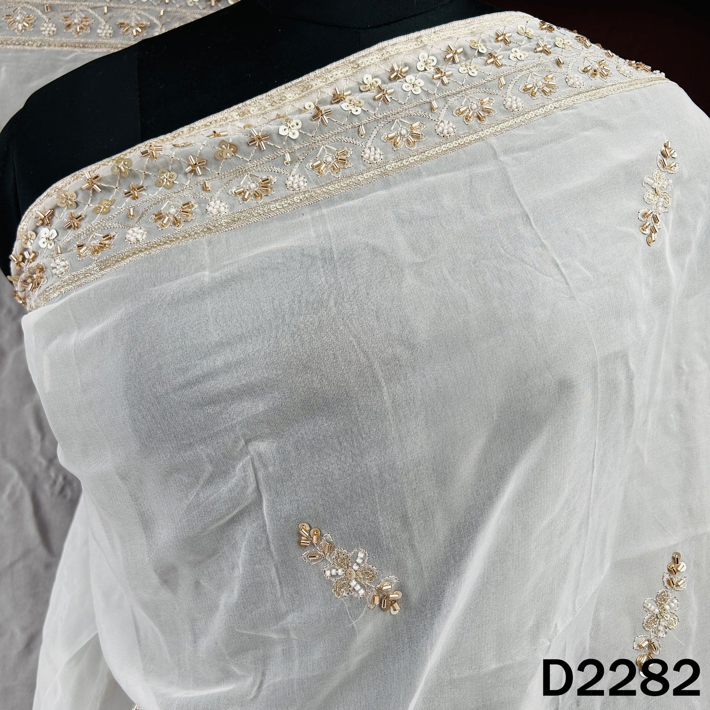Dyeable Cut Dana Zari Sequins Work Organza Dupatta - D2282