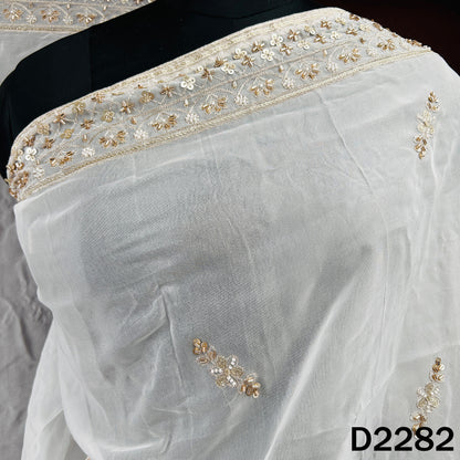 Dyeable Cut Dana Zari Sequins Work Organza Dupatta - D2282