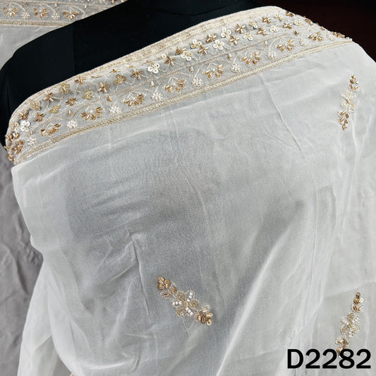 Dyeable Cut Dana Zari Sequins Work Organza Dupatta - D2282
