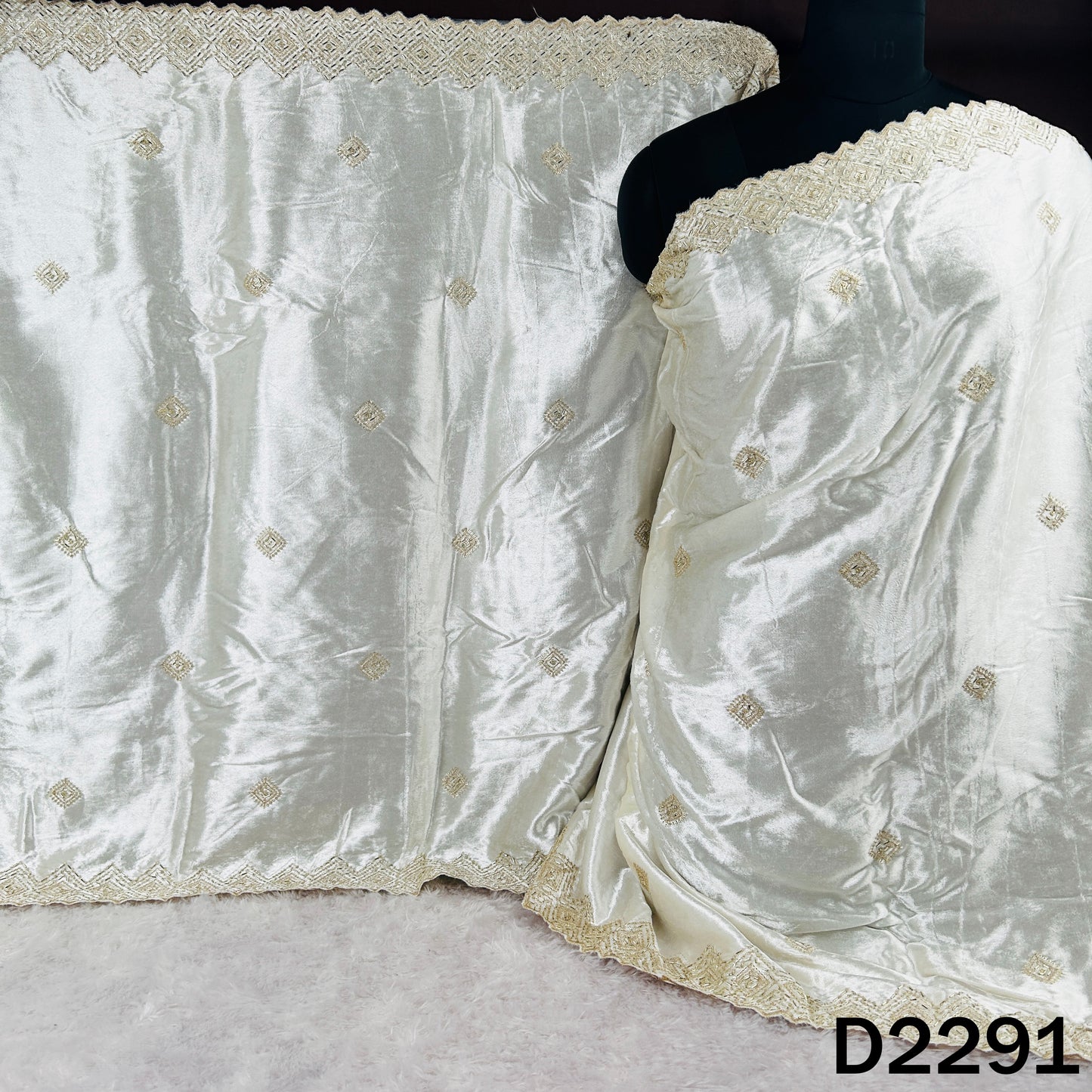 Dyeable Cut Dana Zari Sequins Work Velvet Dupatta - D2291