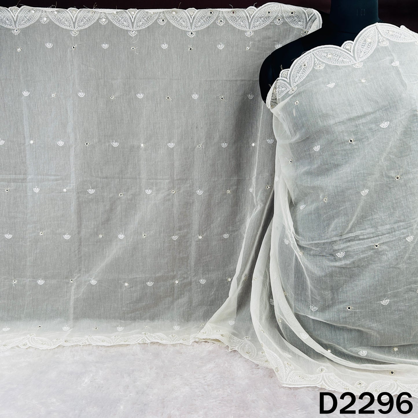 Dyeable Cut Dana Thread Faux Mirror Work Chanderi Silk Dupatta - D2296