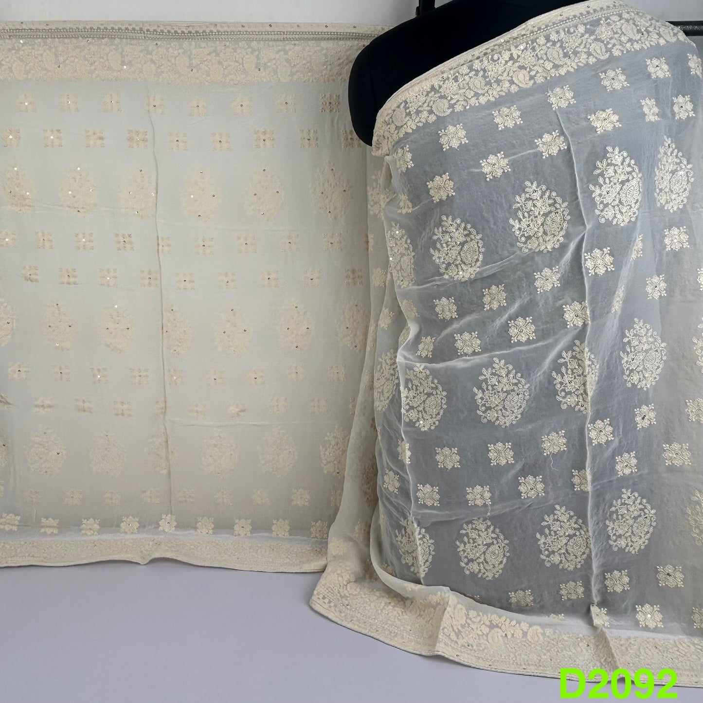 Dyeable Thread Sequins Embroidered Georgette Dupatta-D2092