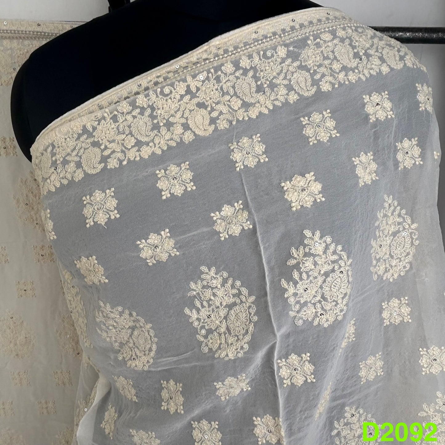 Dyeable Thread Sequins Embroidered Georgette Dupatta-D2092