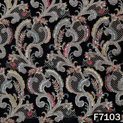 Cut Dana Thread Zari Sequins Embroidered Georgette Fabric - F7103