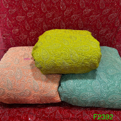 Thread Sequins Embroidered Georgette Fabric-F2392