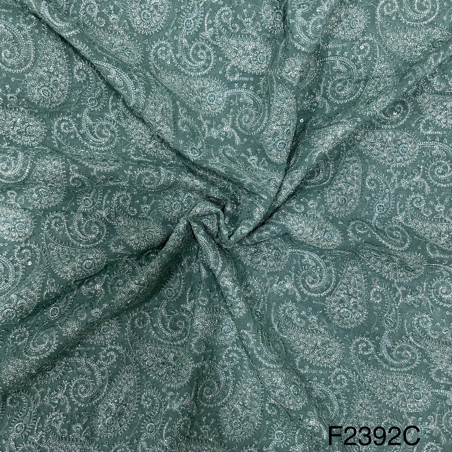 Thread Sequins Embroidered Georgette Fabric-F2392