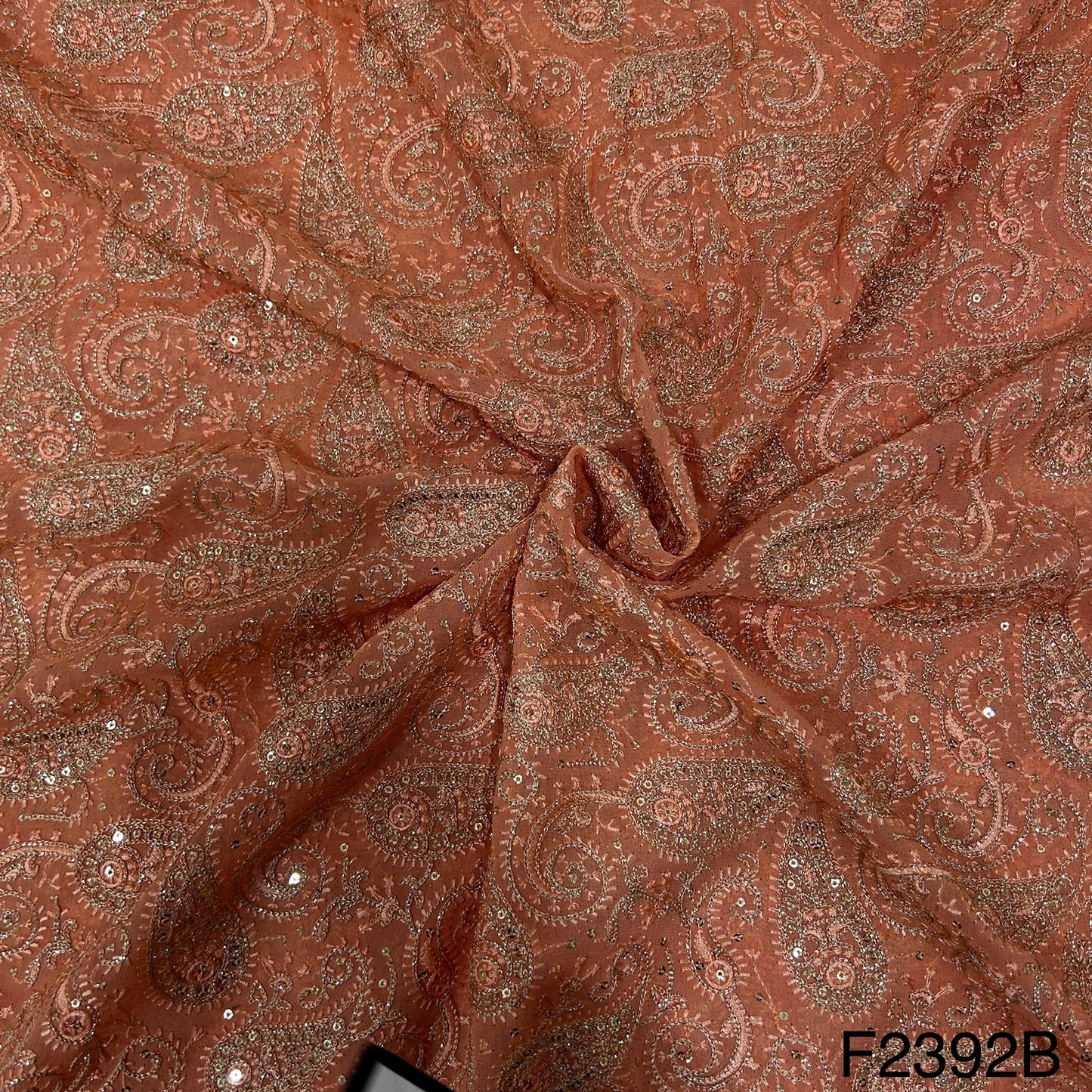 Thread Sequins Embroidered Georgette Fabric-F2392