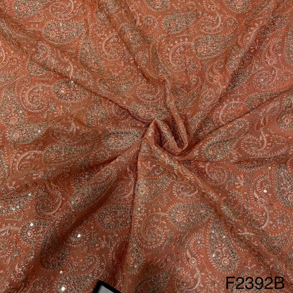 Thread Sequins Embroidered Georgette Fabric-F2392