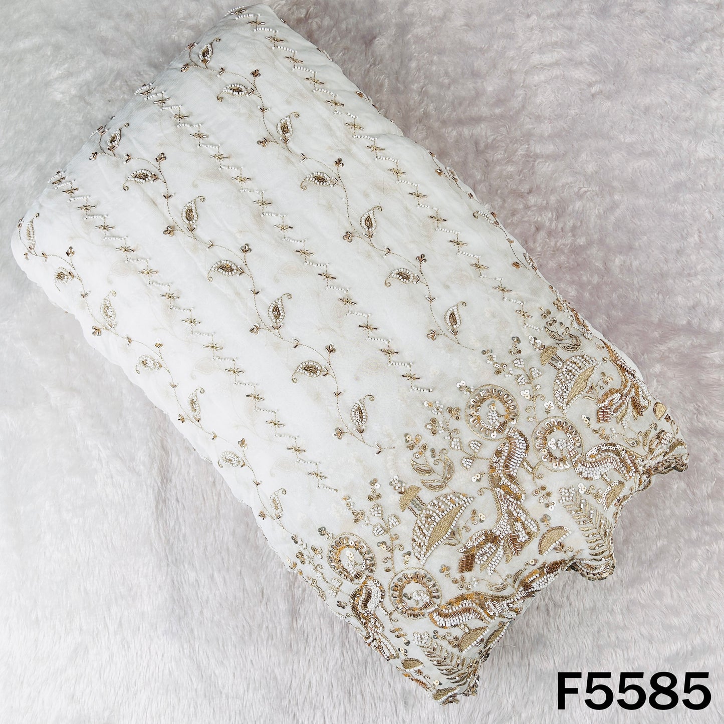 Dyeable Cut Dana Zari Sequins Embroidered Georgette Fabric - F5585