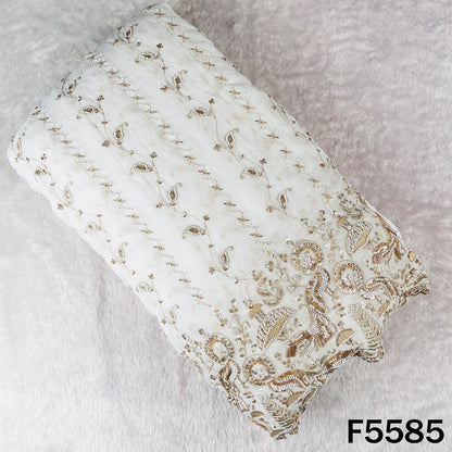 Dyeable Cut Dana Zari Sequins Embroidered Georgette Fabric - F5585