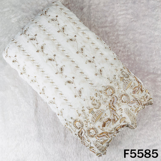 Dyeable Cut Dana Zari Sequins Embroidered Georgette Fabric - F5585