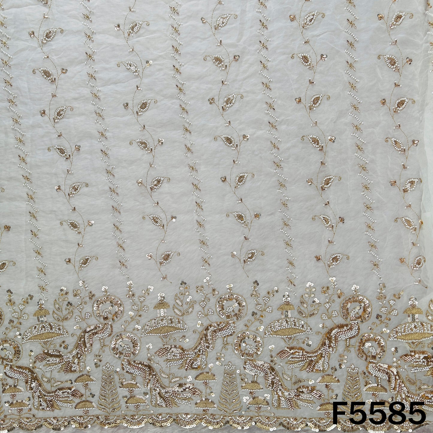 Dyeable Cut Dana Zari Sequins Embroidered Georgette Fabric - F5585