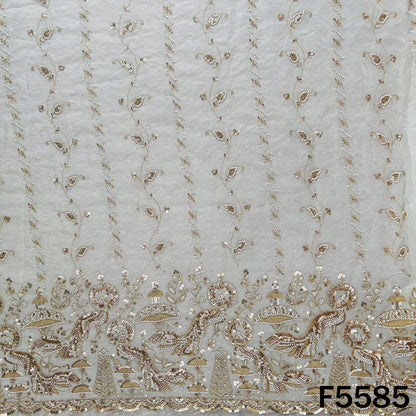 Dyeable Cut Dana Zari Sequins Embroidered Georgette Fabric - F5585