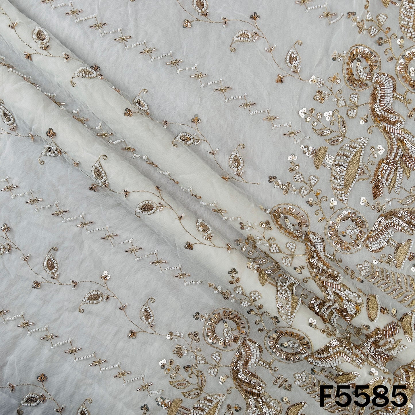 Dyeable Cut Dana Zari Sequins Embroidered Georgette Fabric - F5585