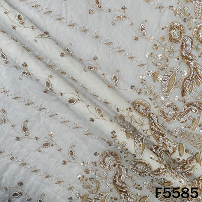 Dyeable Cut Dana Zari Sequins Embroidered Georgette Fabric - F5585