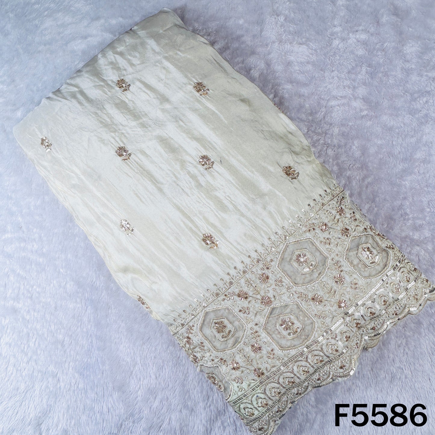 Dyeable Cut Dana Zari Sequins Embroidered Shimmer Tissue Fabric - F5586