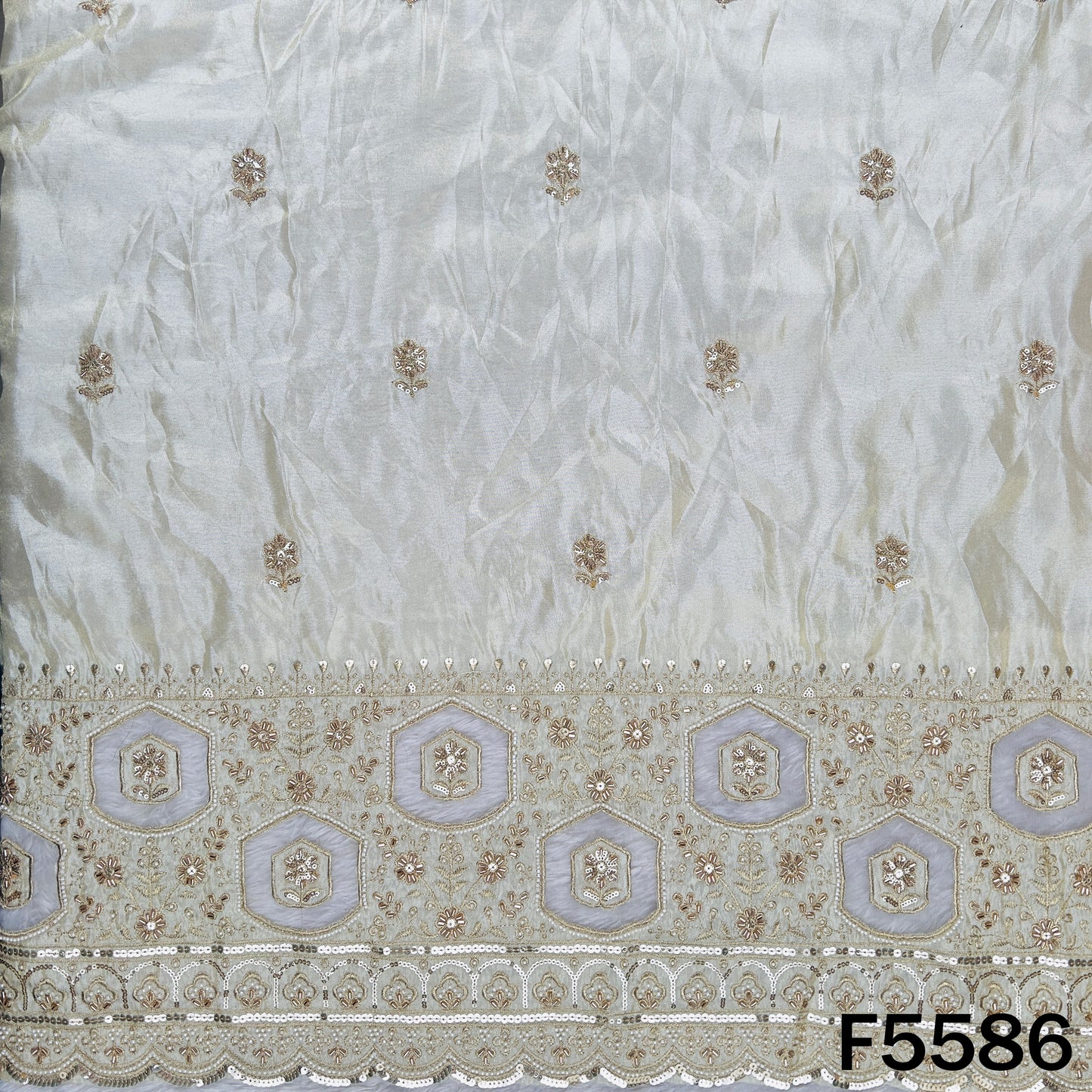 Dyeable Cut Dana Zari Sequins Embroidered Shimmer Tissue Fabric - F5586