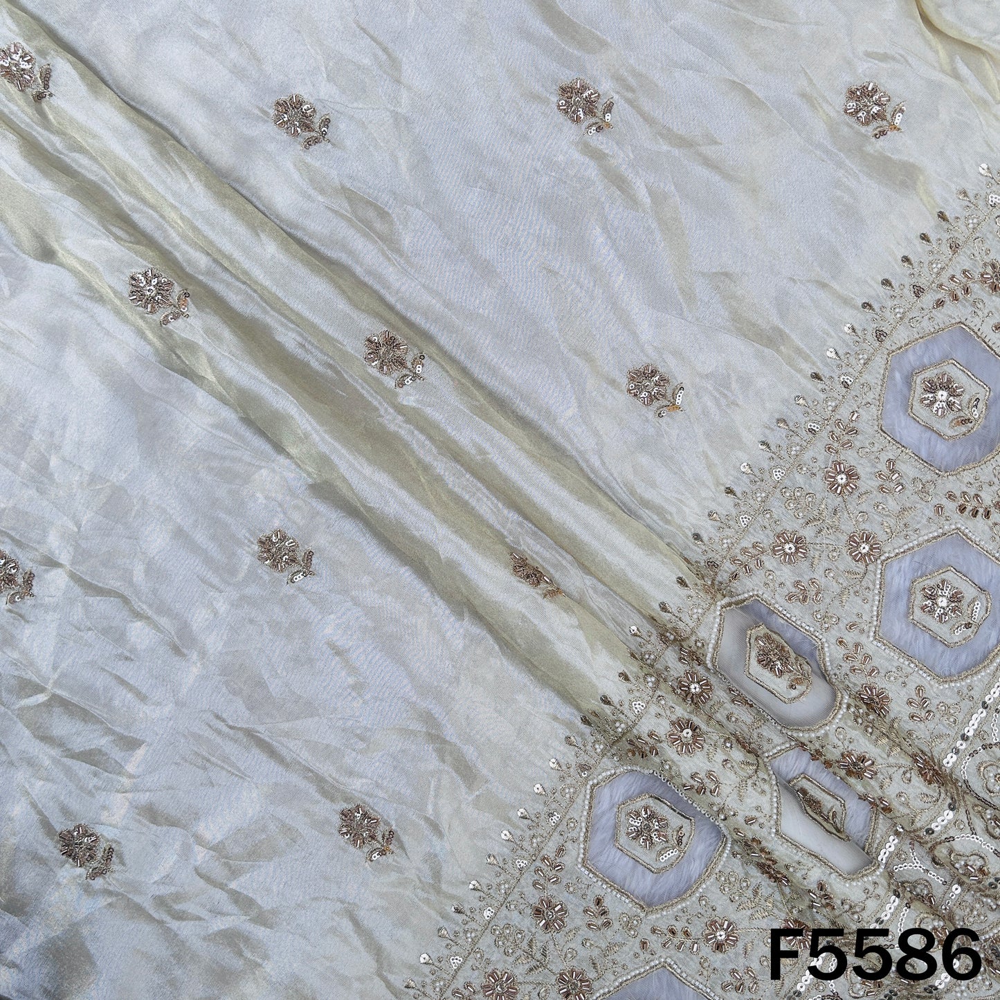 Dyeable Cut Dana Zari Sequins Embroidered Shimmer Tissue Fabric - F5586